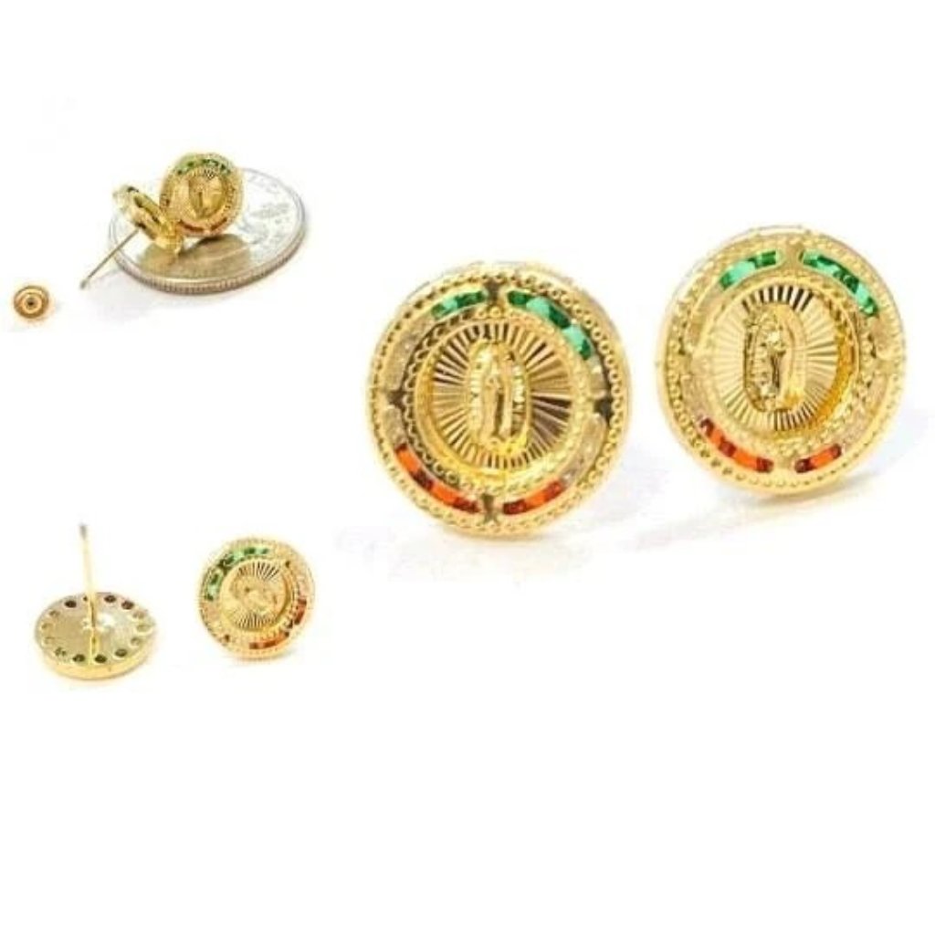 Cz Stud Earrings Virgen De Guadalupe 14k 10x10mm Gf - Aretes De La Guadalupe